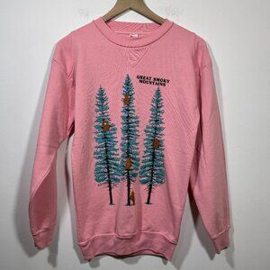 Vintage Pink Great Smoky Mountains Sweatshirt Women's Small USA Made Cabincore
